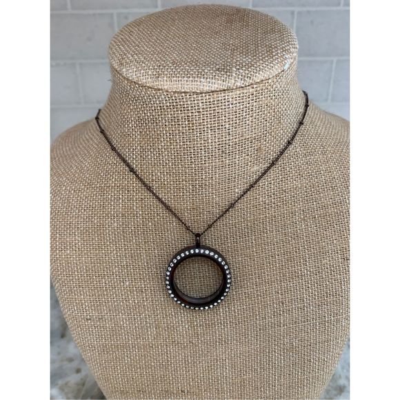 Brown Locket surrounded by Crystals and matching Chain #chocolate brown locket - Picture 1 of 8